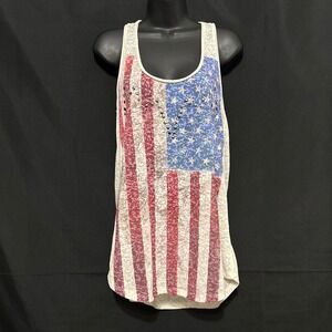 Rock & Republic M American Flag Studded Burnout Tank Top Red White Blue 4th July